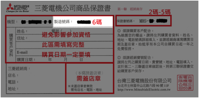 保證書/冰箱製造號碼範例